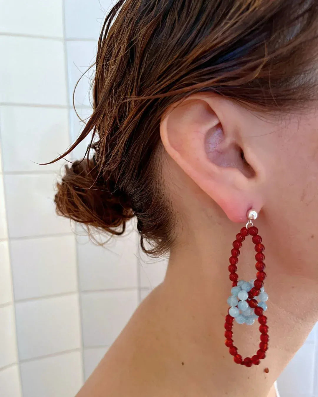 C -ET- C BOUND 002 - Carnelian / Aquamarine Beaded Earrings