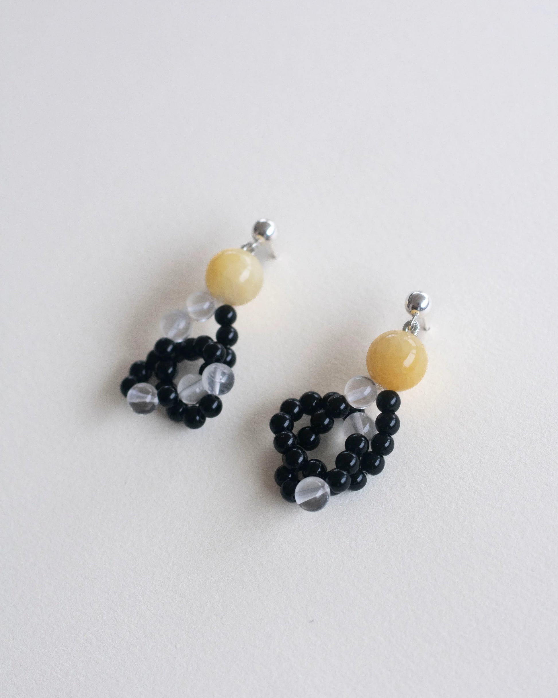C -ET- C CIRCUIT 001 - Honey Jade / Onyx / Crystal Quartz Beaded Earrings