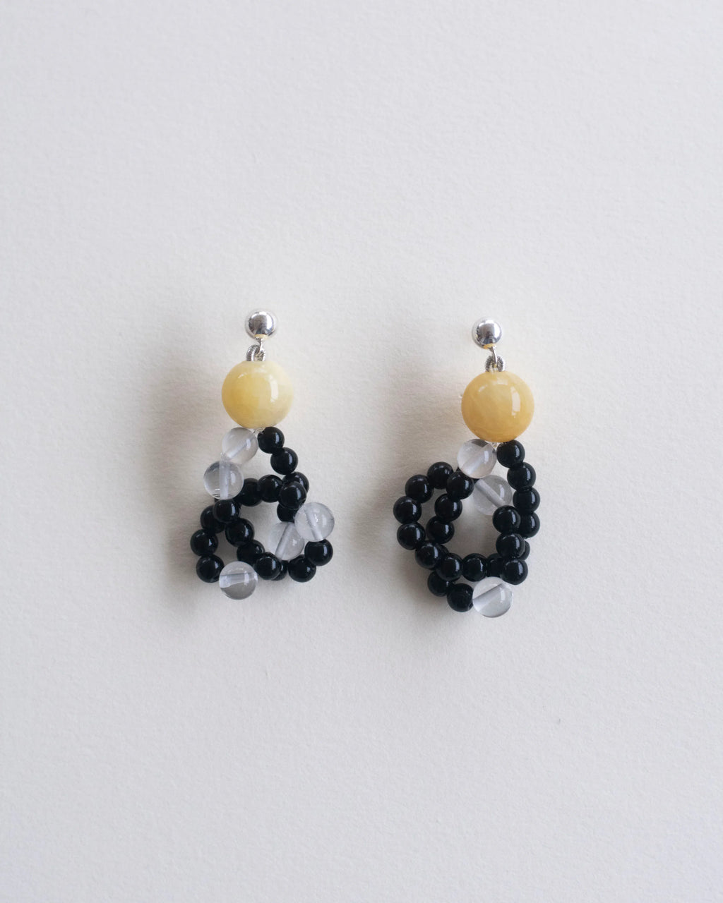 C -ET- C CIRCUIT 001 - Honey Jade / Onyx / Crystal Quartz Beaded Earrings