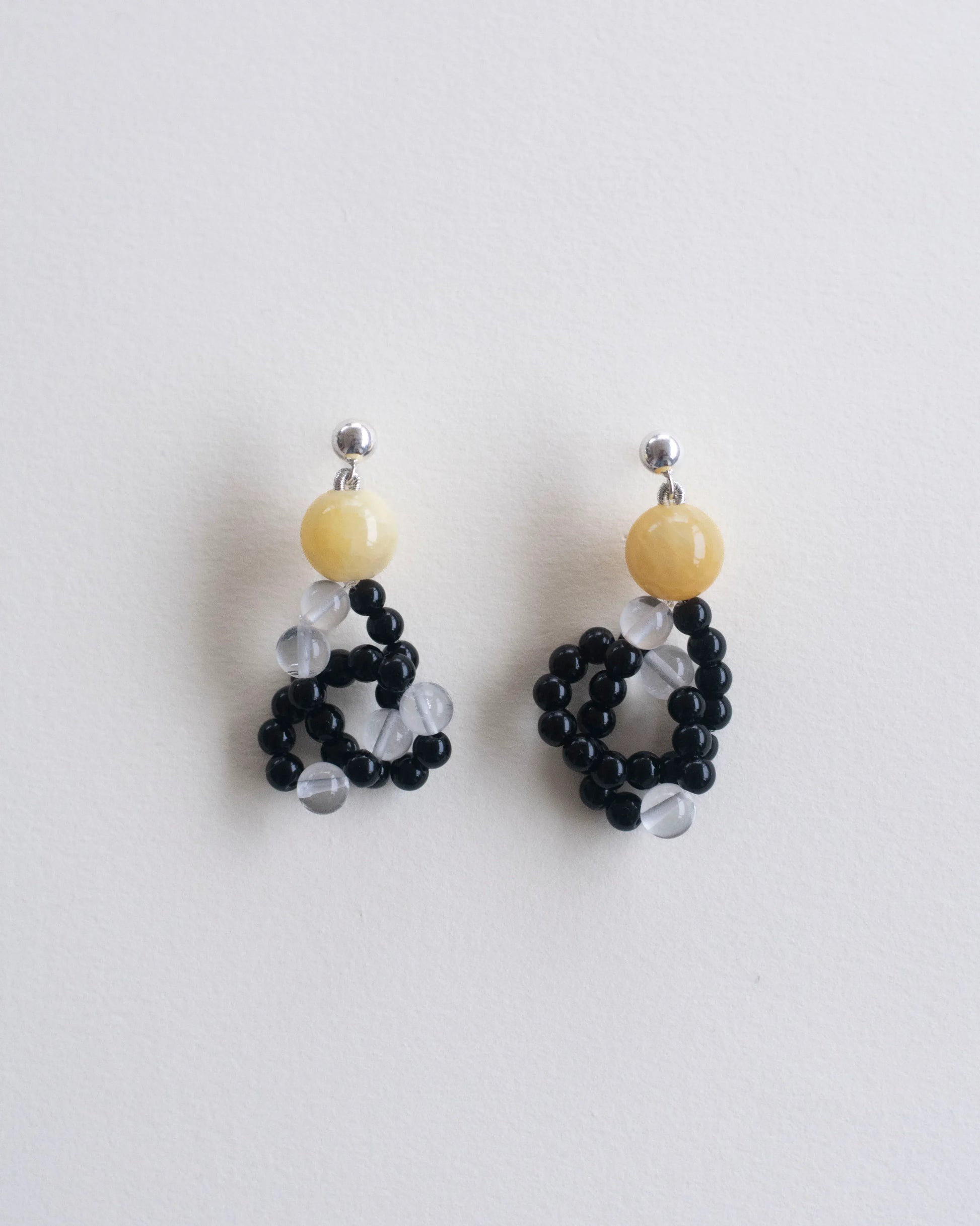 C -ET- C CIRCUIT 001 - Honey Jade / Onyx / Crystal Quartz Beaded Earrings