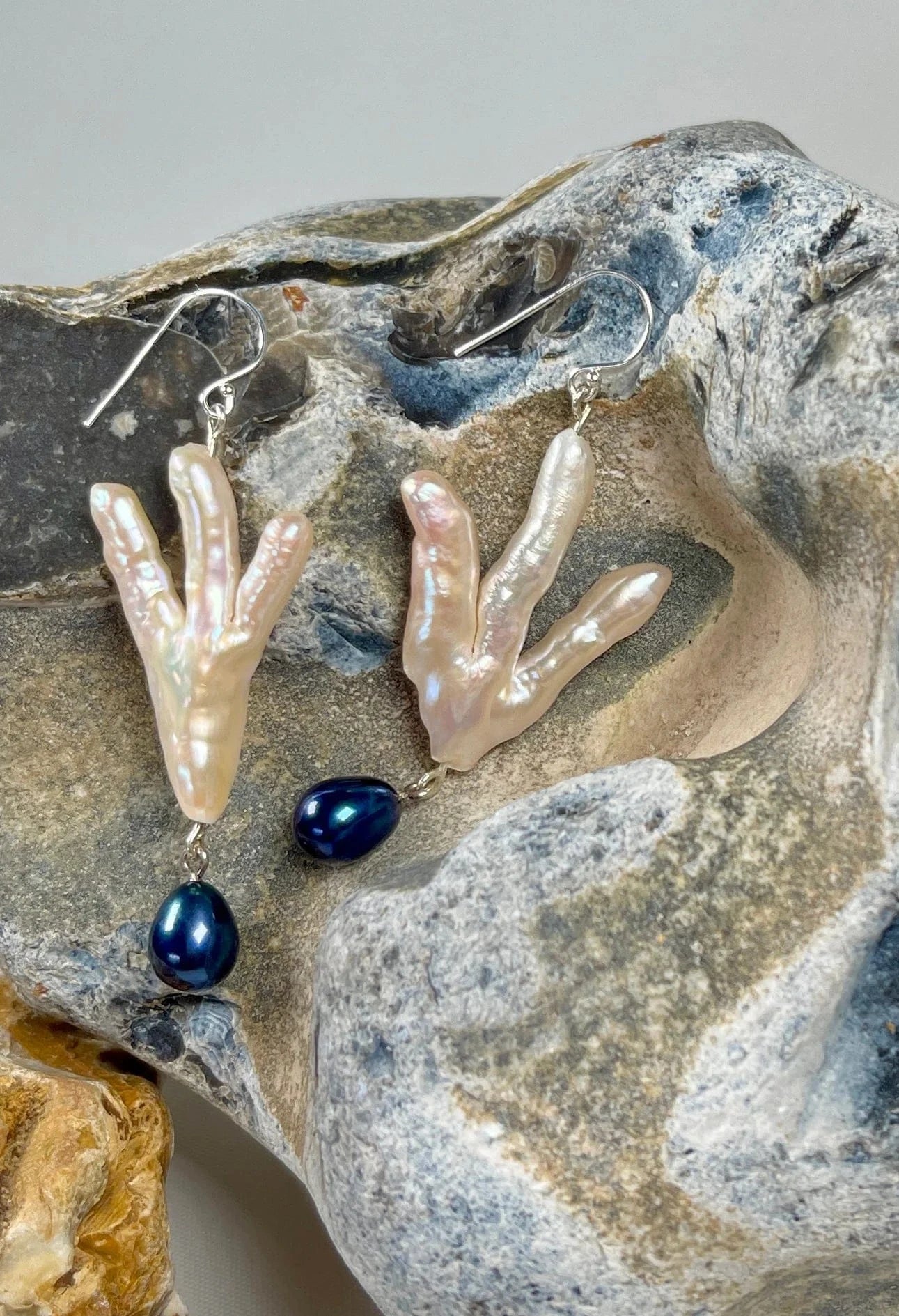 C -ET- C Claw Pearl Drop Earrings in Sterling Silver