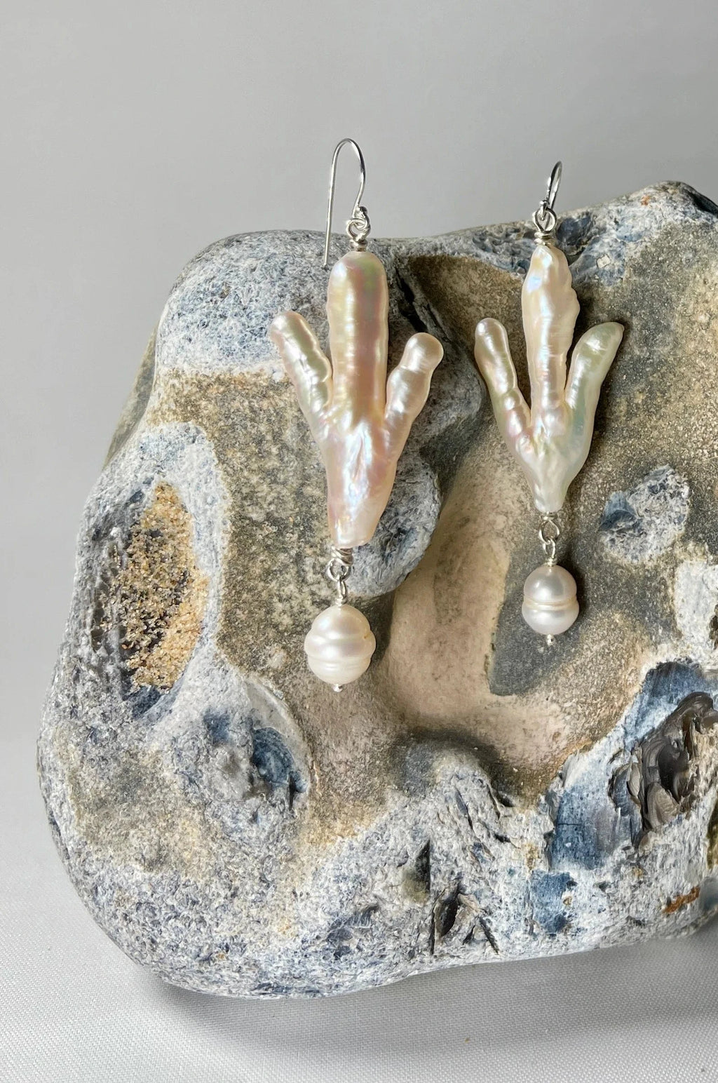 C -ET- C Claw Pearl Drop Earrings in Sterling Silver