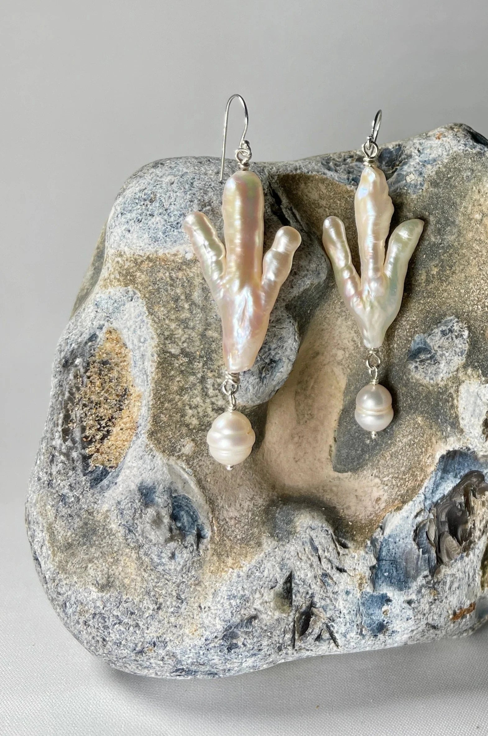 C -ET- C Claw Pearl Drop Earrings in Sterling Silver