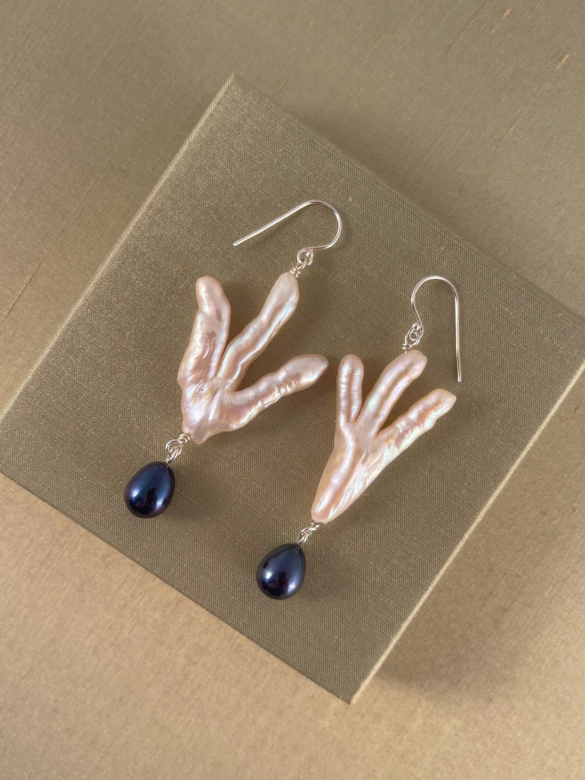 C -ET- C Claw Pearl Drop Earrings in Sterling Silver