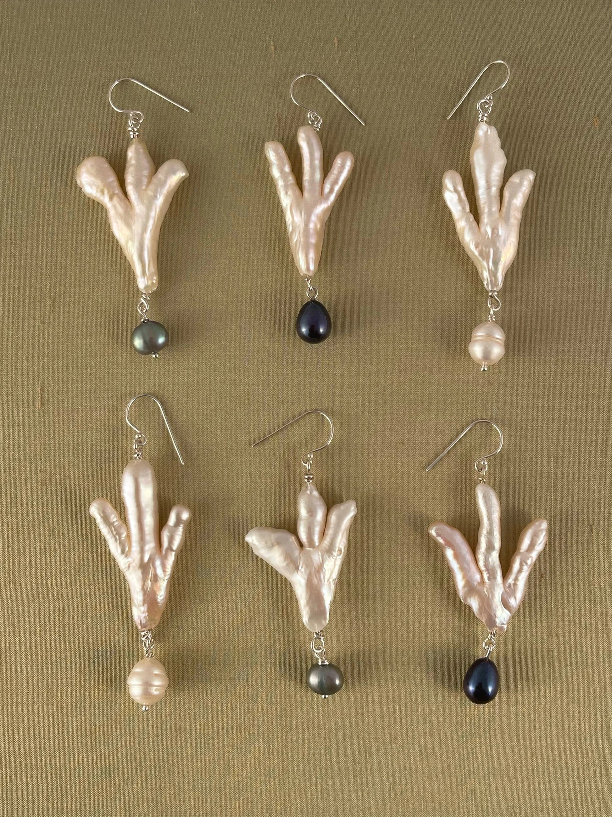 C -ET- C Claw Pearl Drop Earrings in Sterling Silver