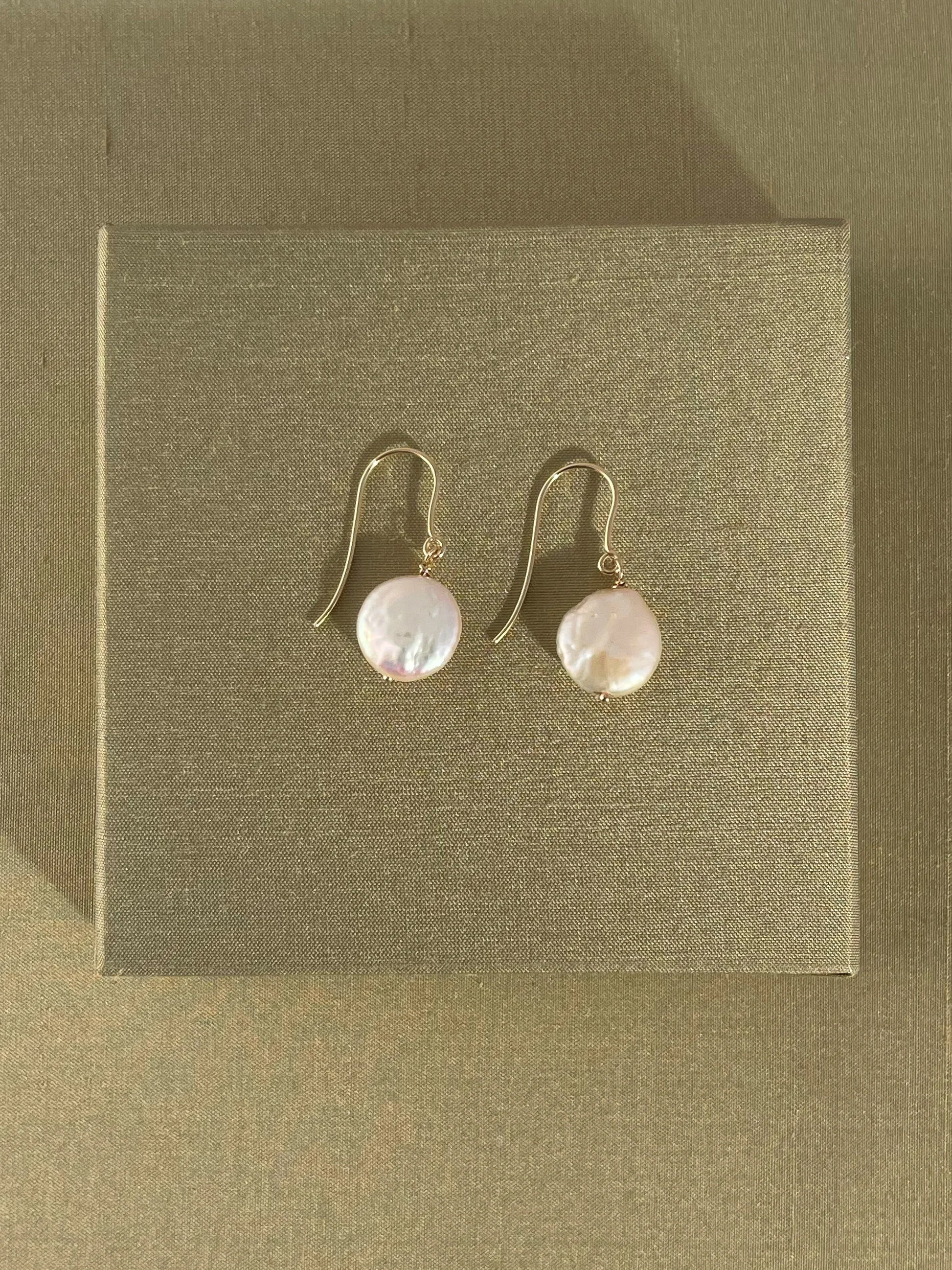 C -ET- C Coin Pearl Drop Earrings in Sterling Silver