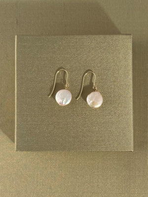 C -ET- C Coin Pearl Drop Earrings in Sterling Silver