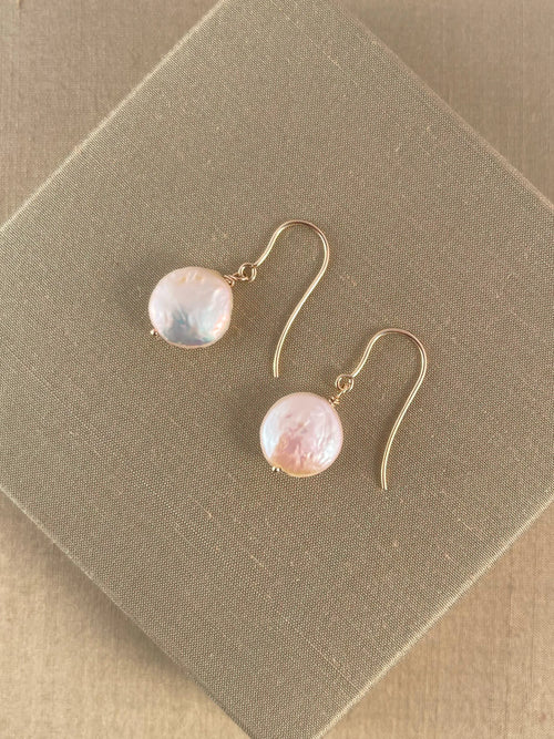 C -ET- C Coin Pearl Drop Earrings in Sterling Silver