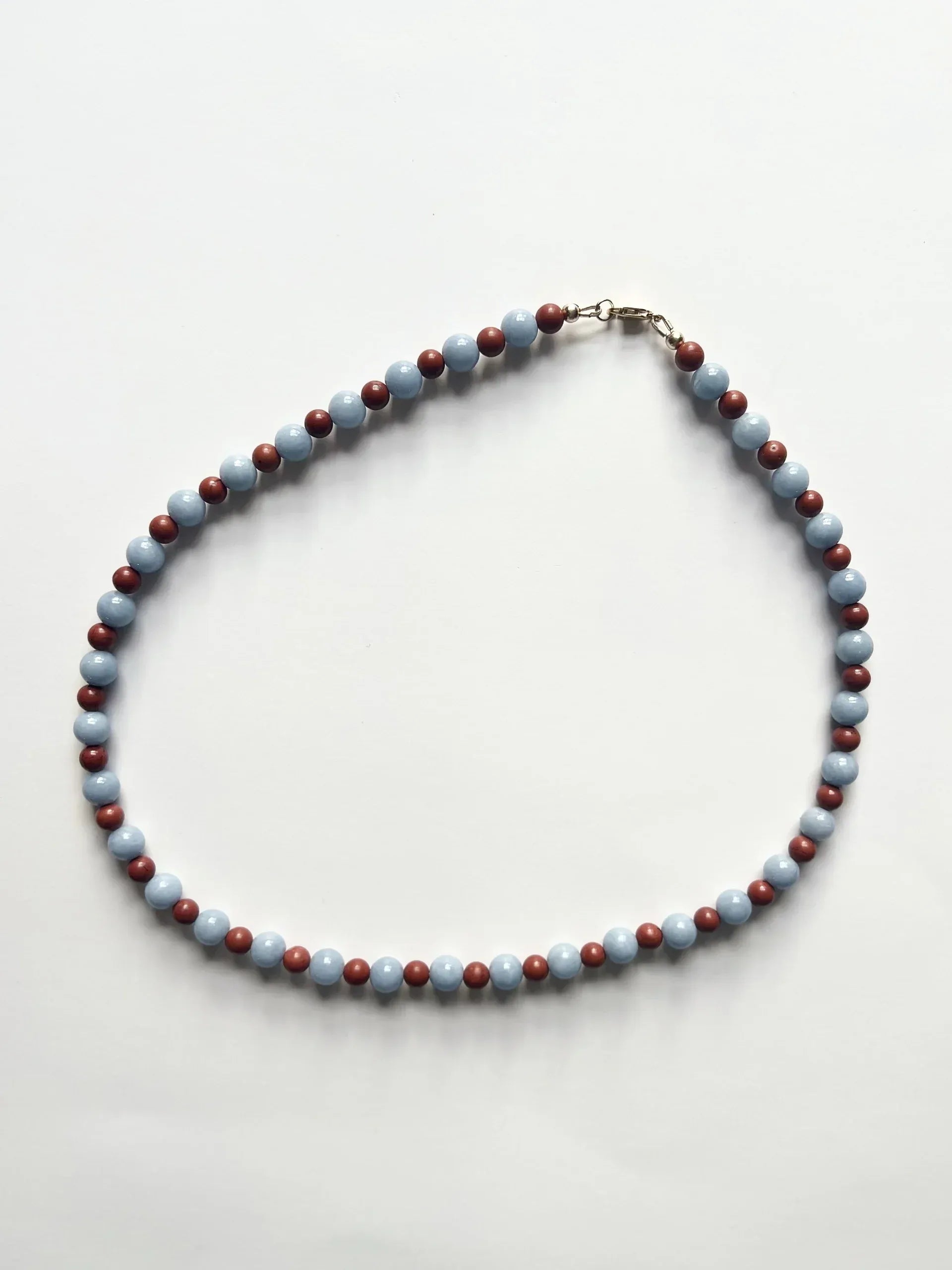 C -ET- C Delphi 002 - Blue Angelite & Red Jasper Beaded Necklace