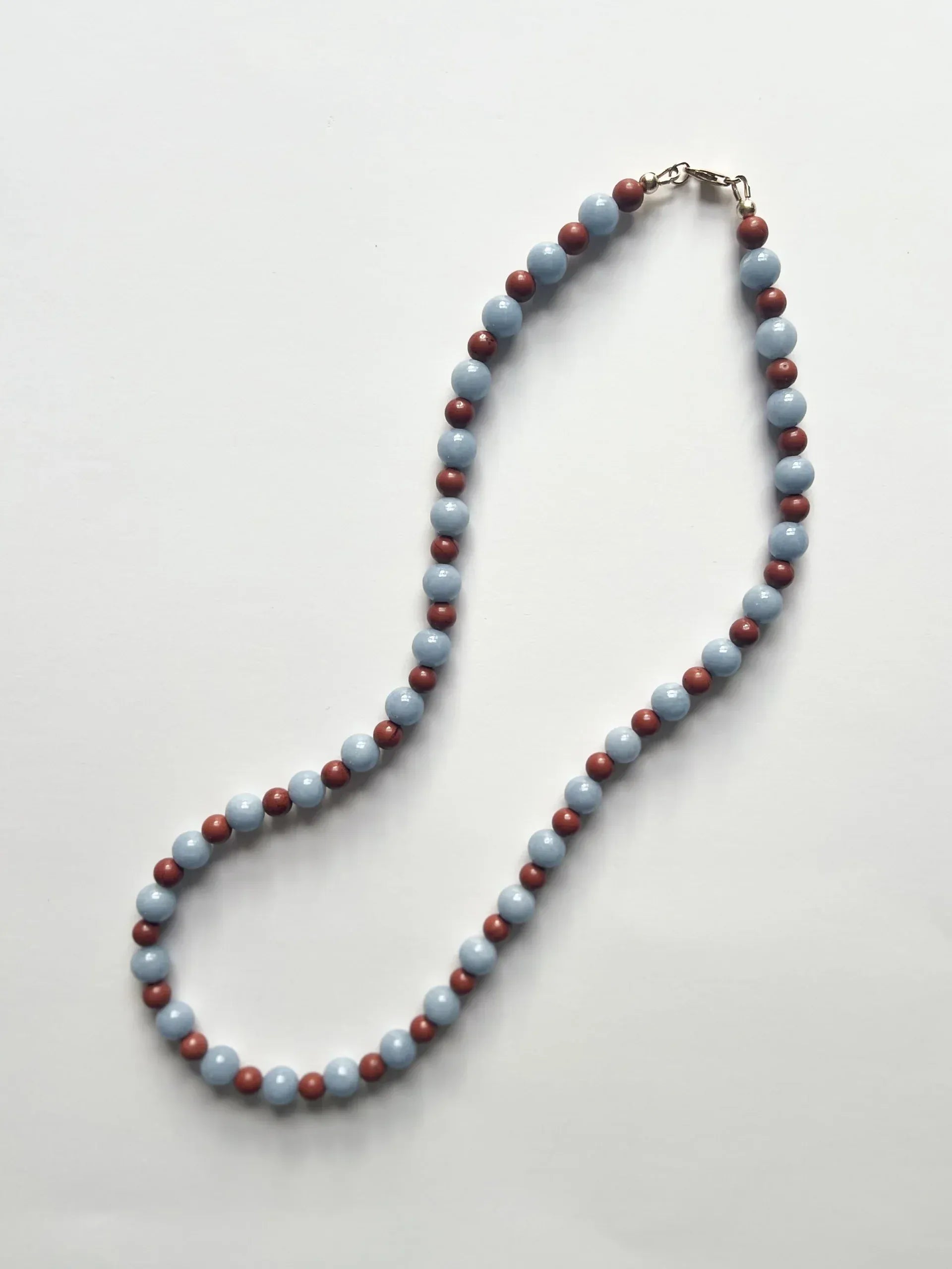 C -ET- C Delphi 002 - Blue Angelite & Red Jasper Beaded Necklace