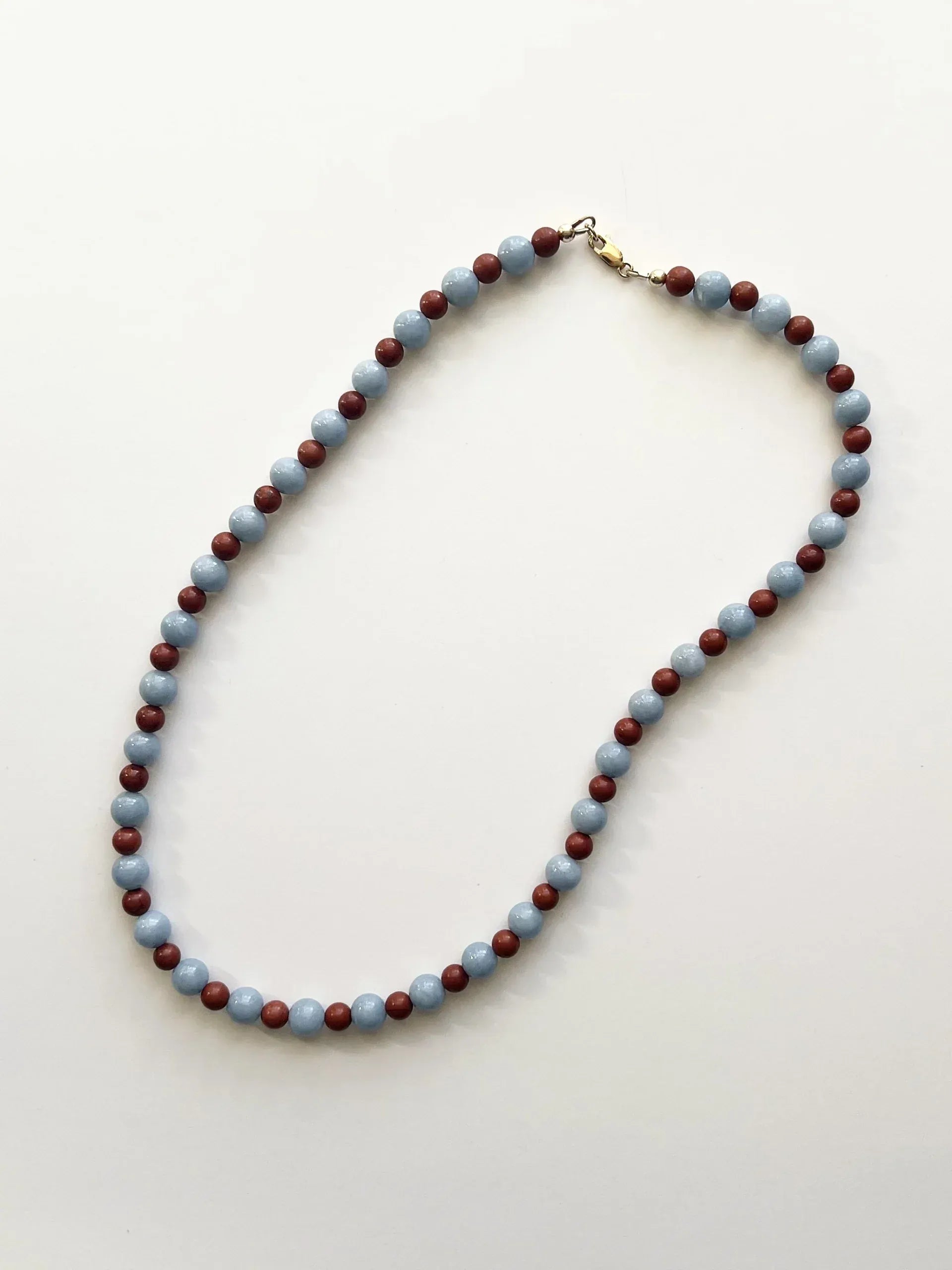 C -ET- C Delphi 002 - Blue Angelite & Red Jasper Beaded Necklace