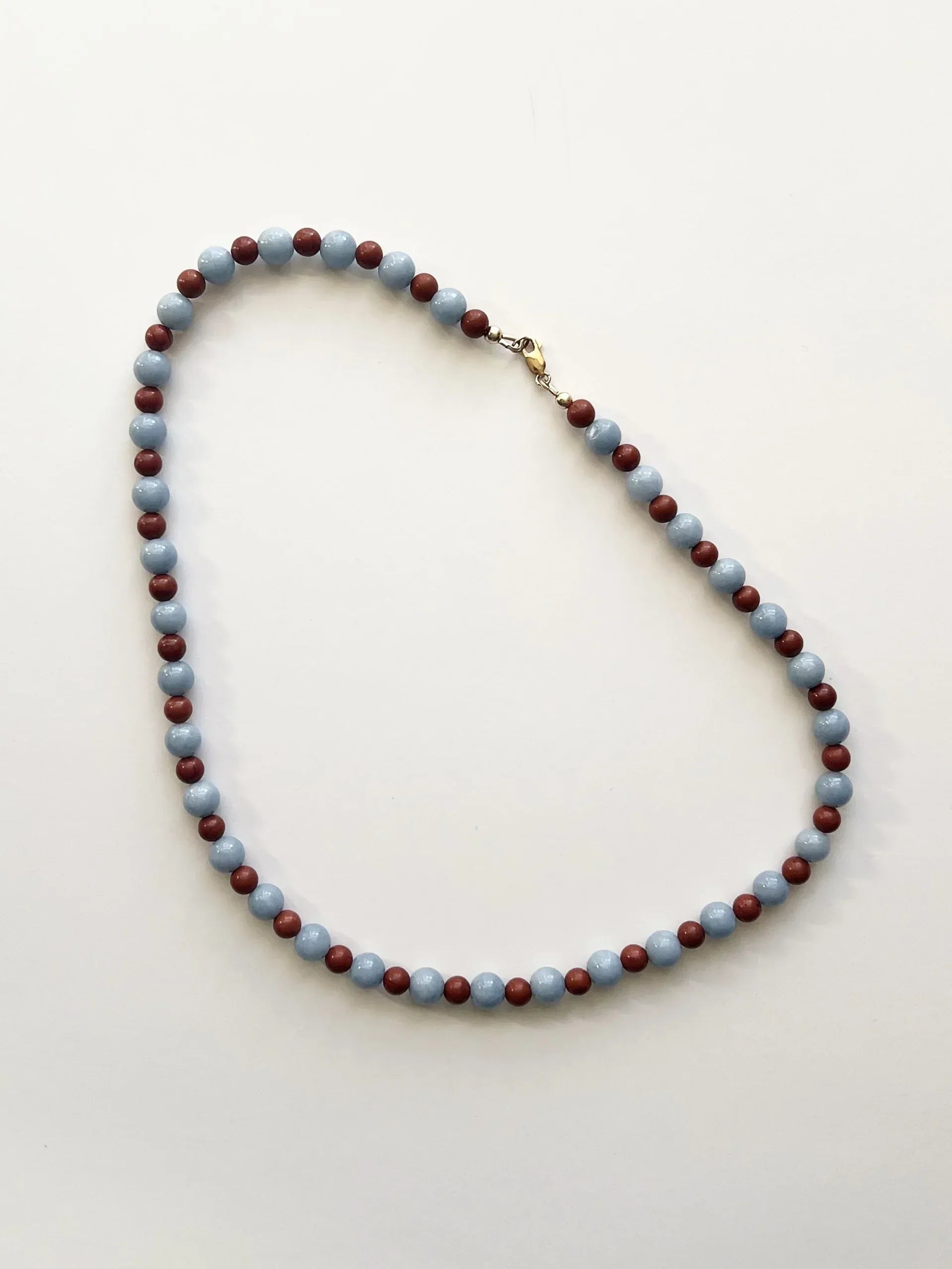 C -ET- C Delphi 002 - Blue Angelite & Red Jasper Beaded Necklace
