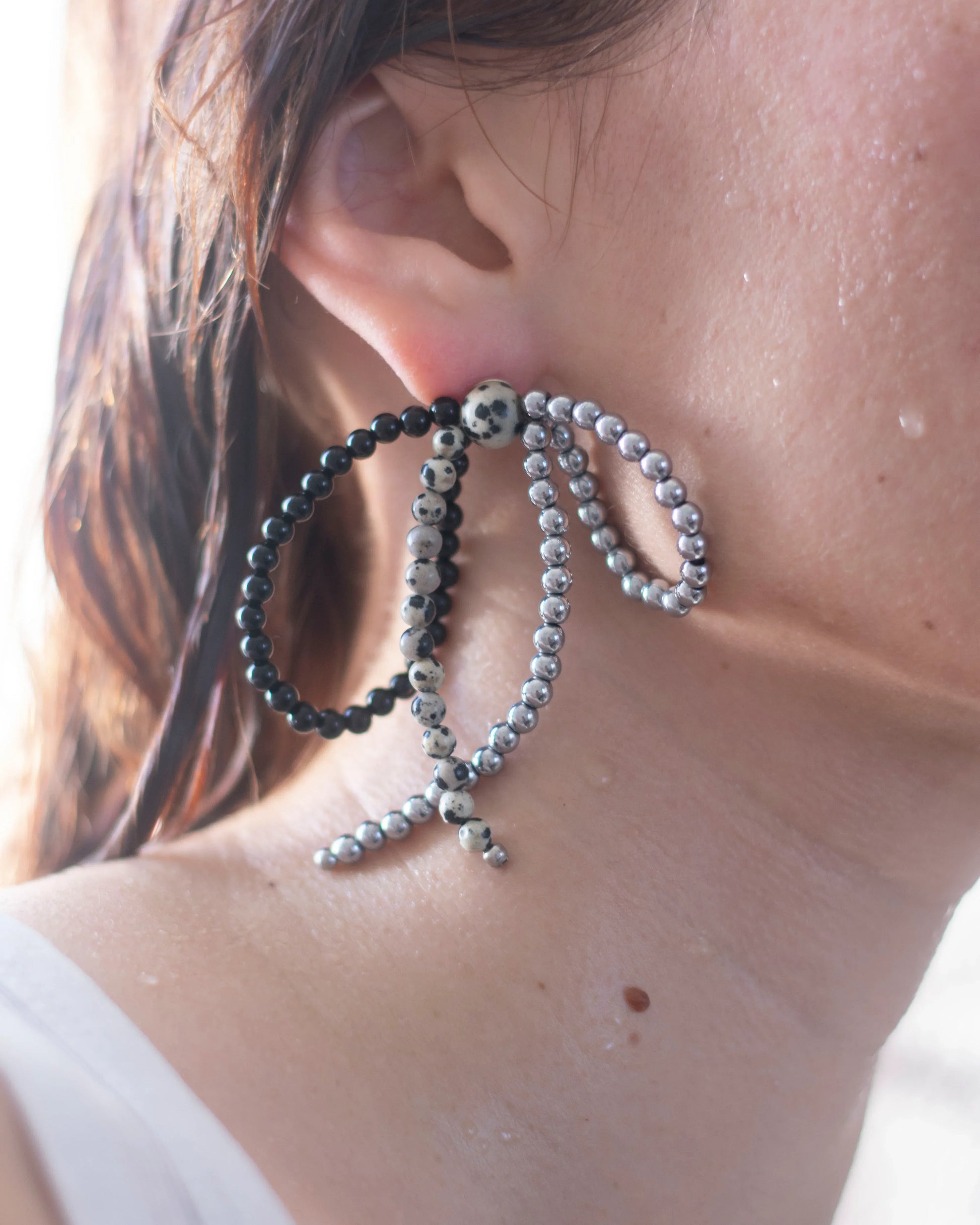 C -ET- C (K)NOT A BOW 001 - Onyx / Hematite / Dalmatian Jasper Beaded Earrings