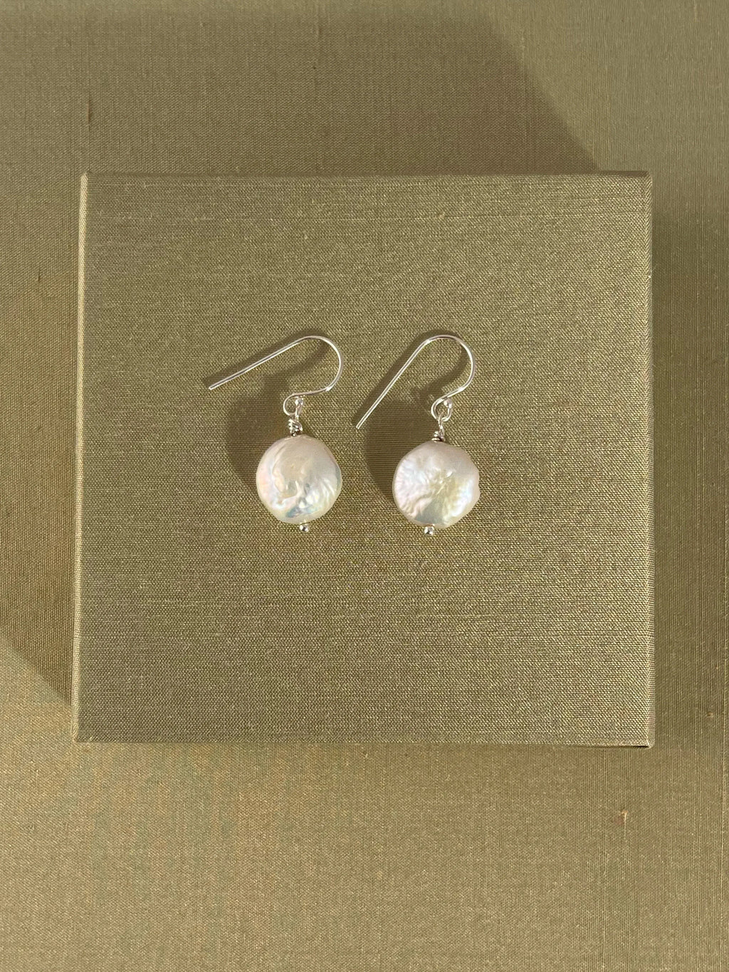C -ET- C Sterling Silver Coin Pearl Drop Earrings