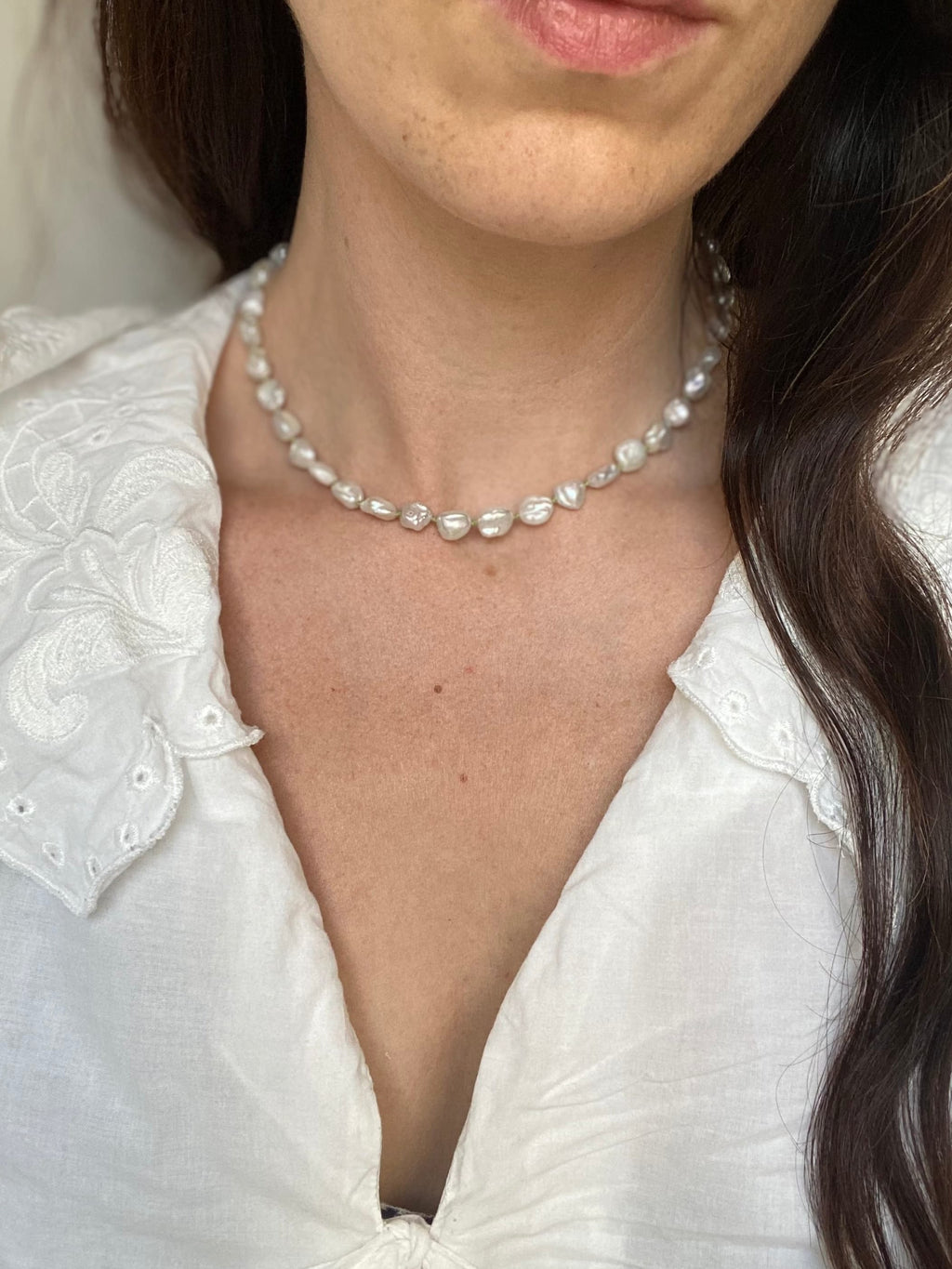 COUPER -ET- COUDRE Necklace Omen #7 - Freshwater Pearl + Green Silk Thread Necklace
