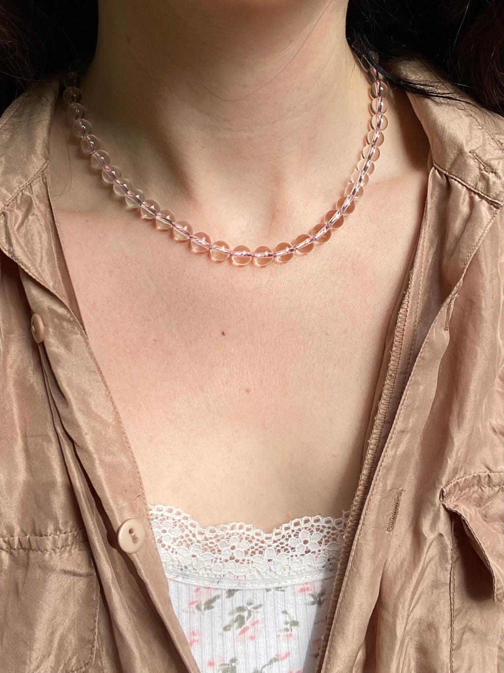 COUPER -ET- COUDRE Necklace Sofia - Clear Quartz + Pink Silk Necklace
