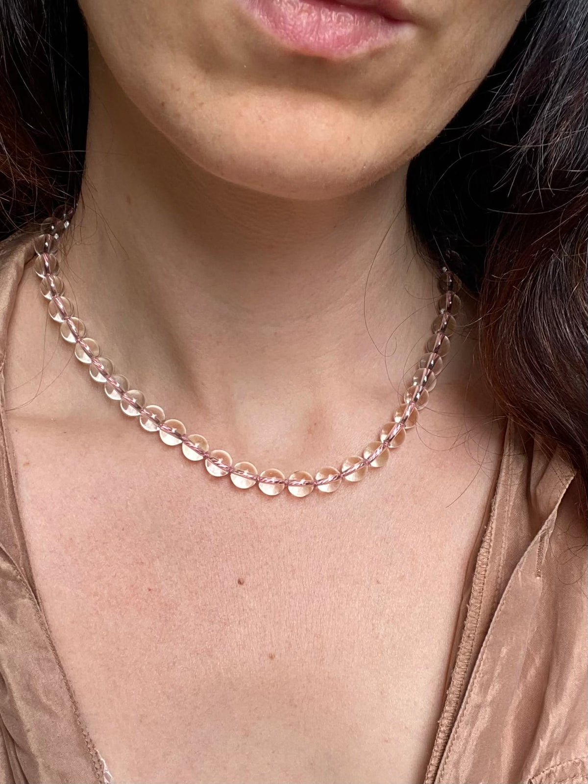 COUPER -ET- COUDRE Necklace Sofia - Clear Quartz + Pink Silk Necklace