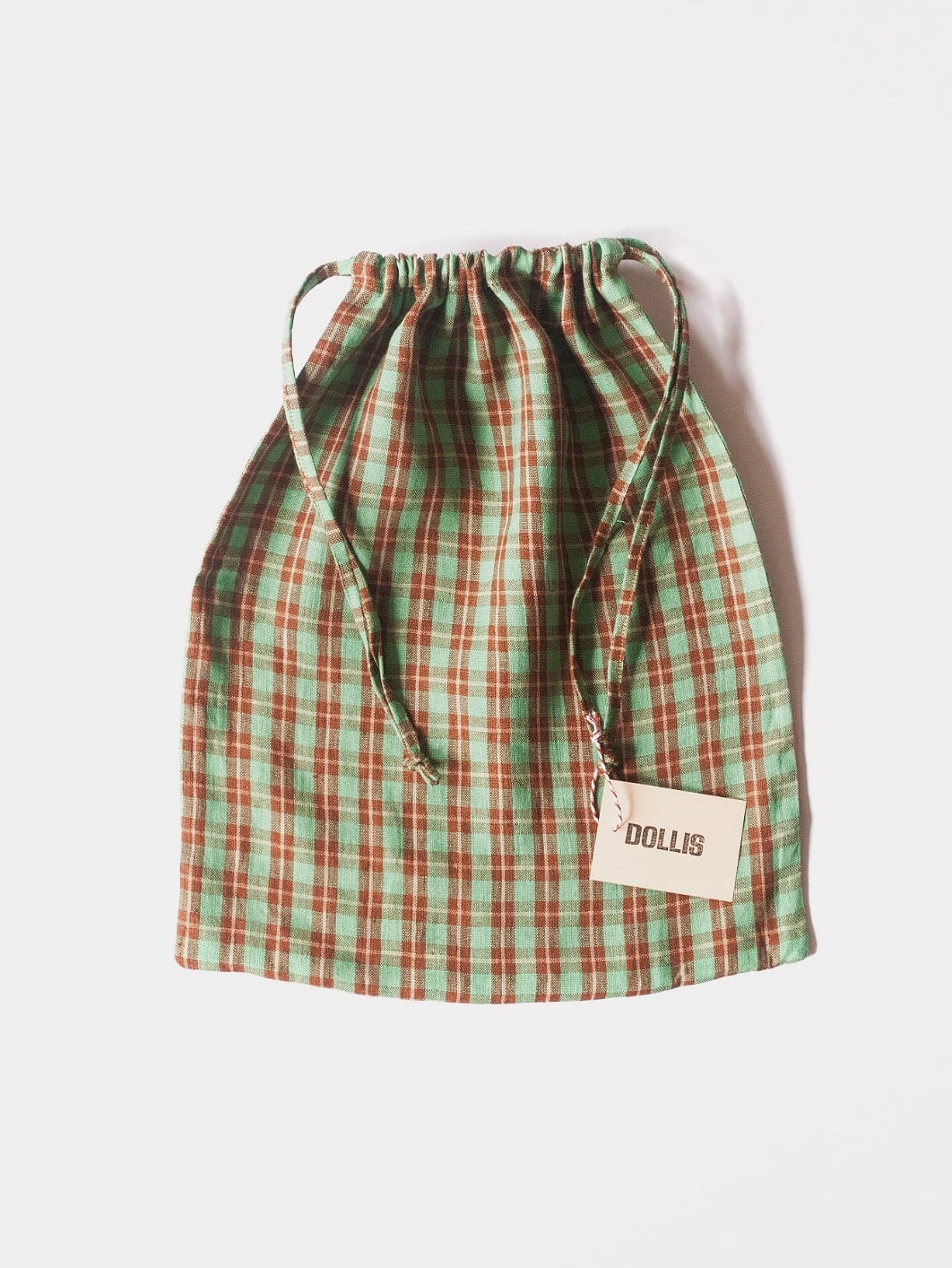 Dollis Goods HANDBAG Large Green Check Drawstring Bag
