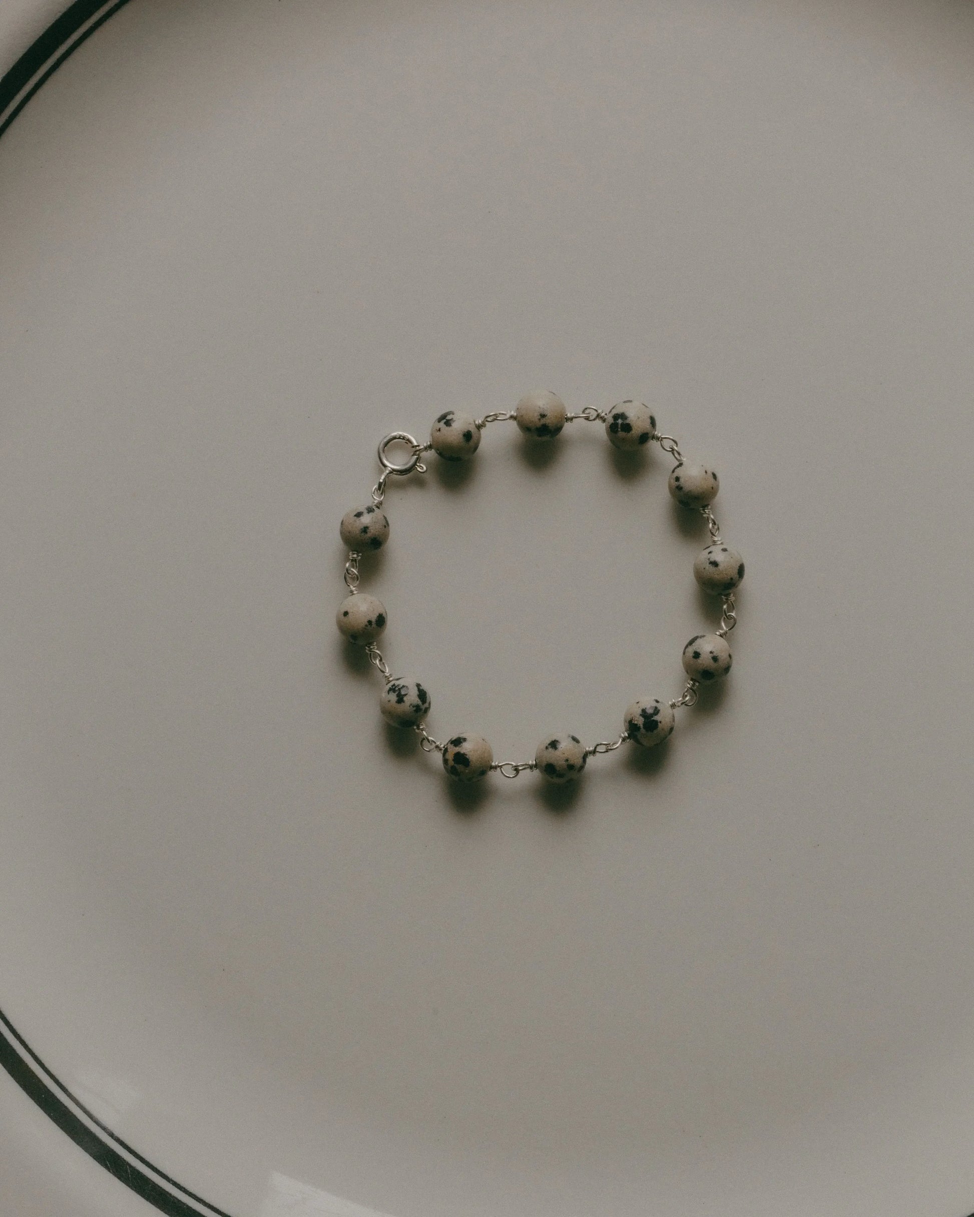 Emily Georgina Jones Jewellery Dalmatian Jasper Sterling Silver Beaded Bracelet