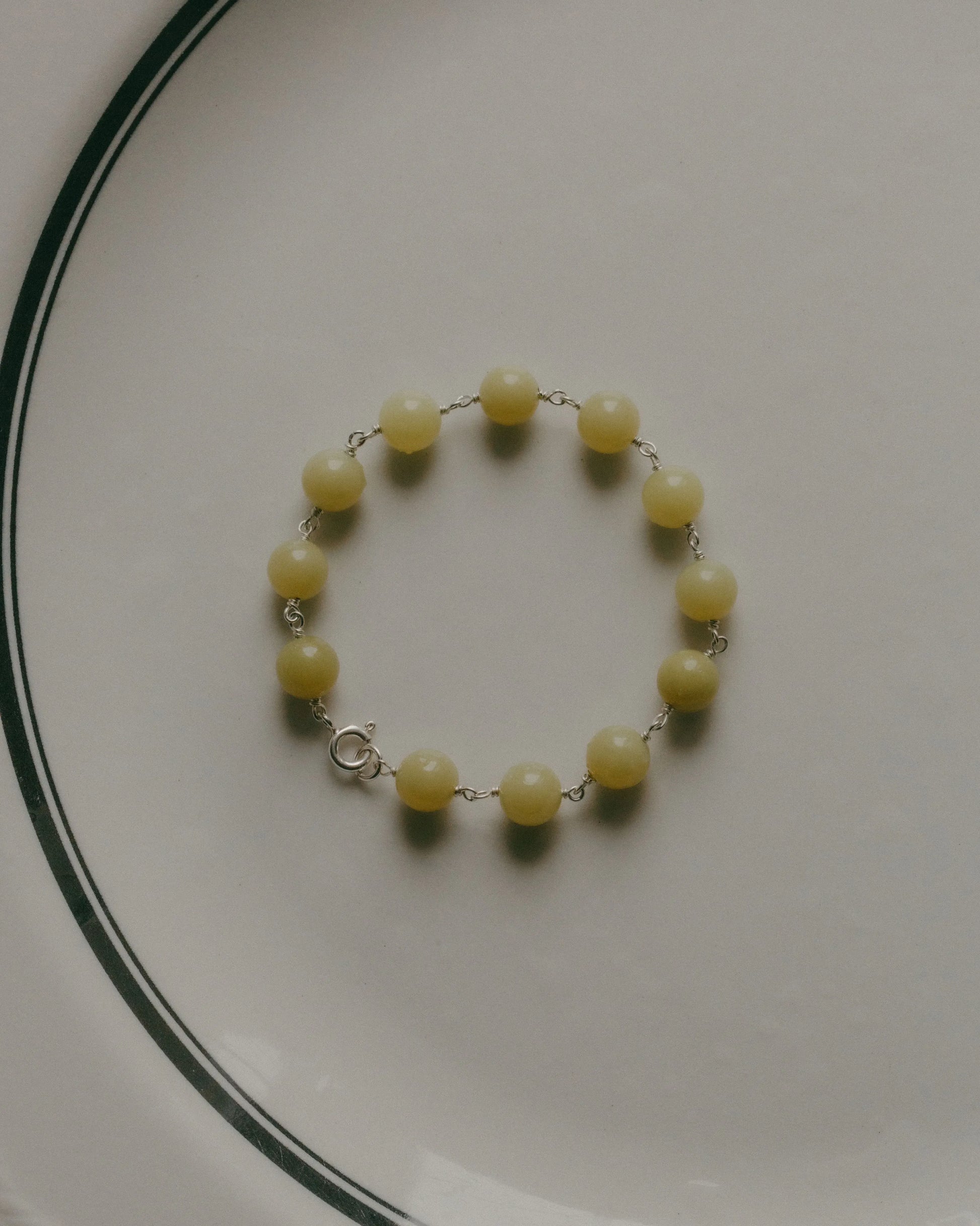 Emily Georgina Jones Jewellery Lemon Jasper Sterling Silver Beaded Bracelet