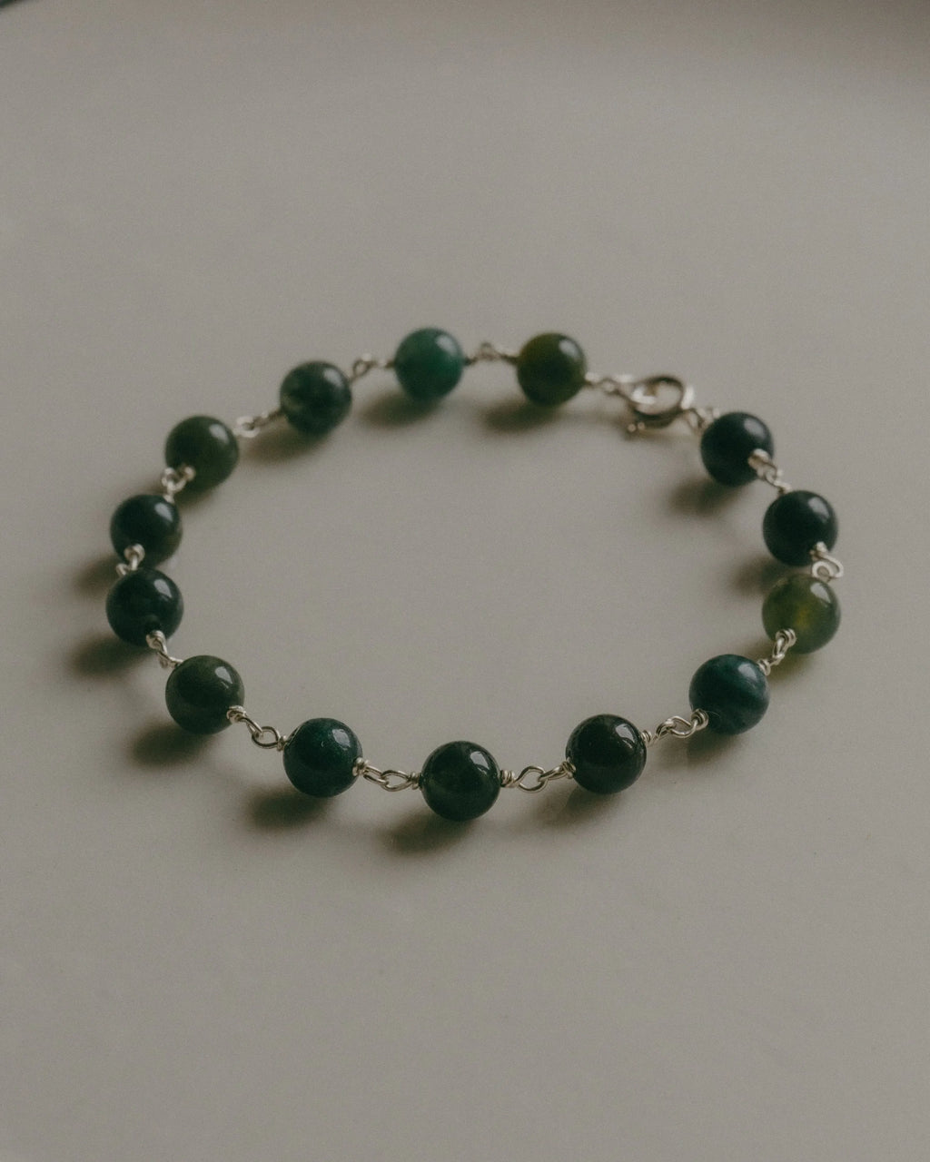 Emily Georgina Jones Jewellery Moss Agate Sterling Silver Beaded Bracelet