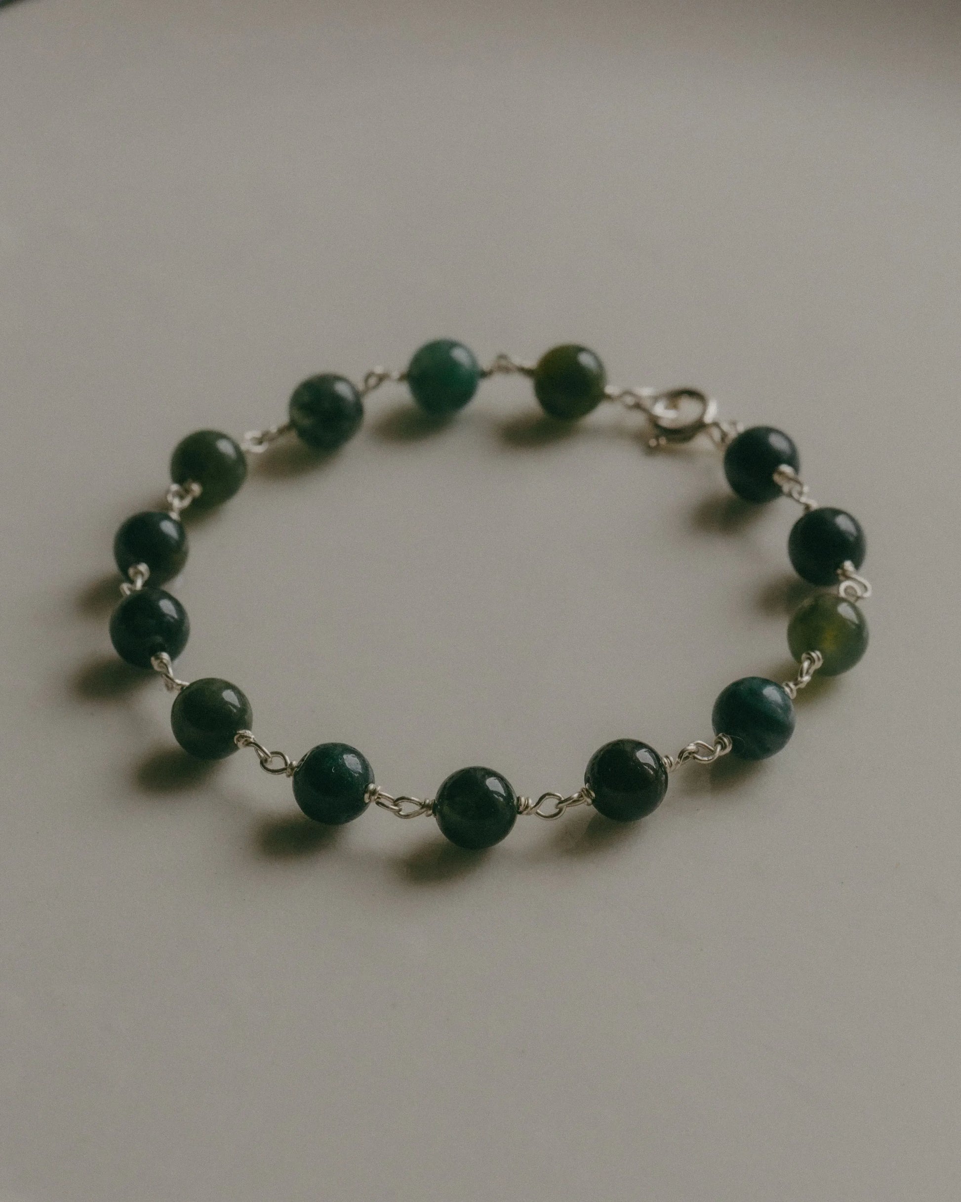 Emily Georgina Jones Jewellery Moss Agate Sterling Silver Beaded Bracelet
