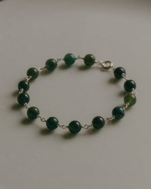 Emily Georgina Jones Jewellery Moss Agate Sterling Silver Beaded Bracelet