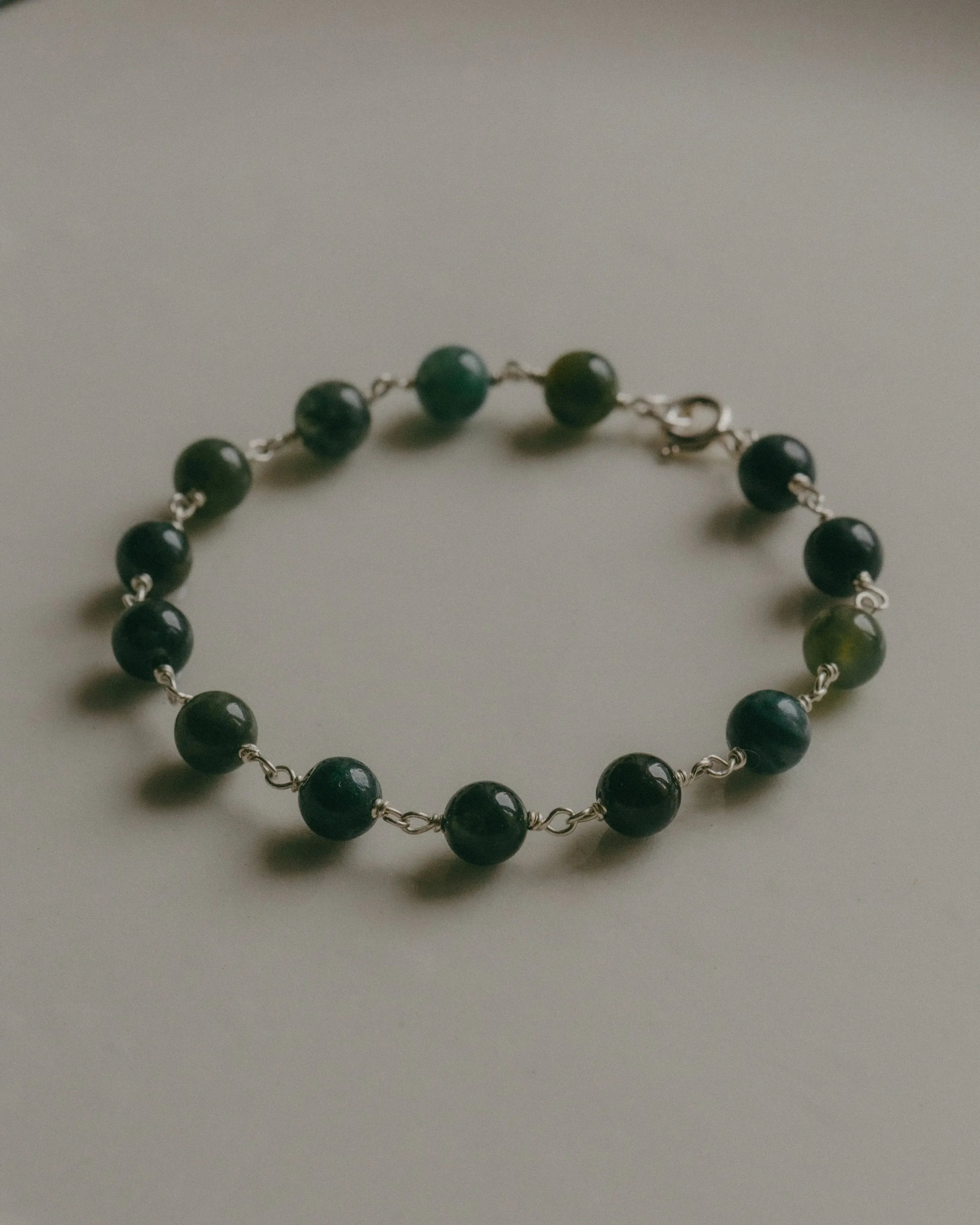 Emily Georgina Jones Jewellery Moss Agate Sterling Silver Beaded Bracelet