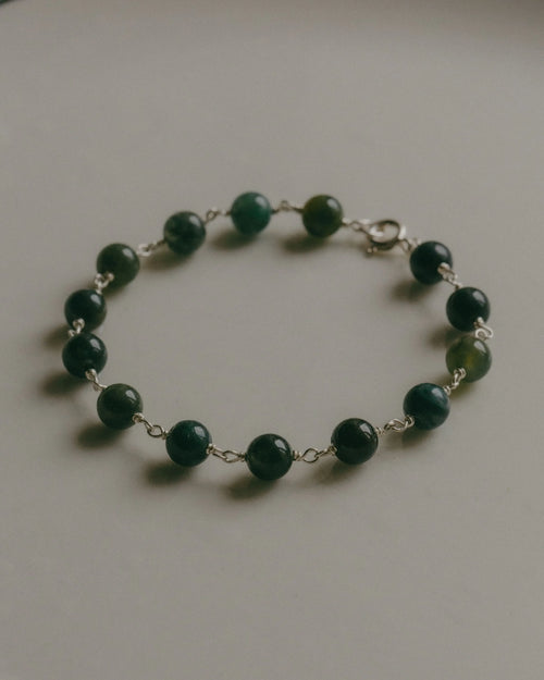 Emily Georgina Jones Jewellery Moss Agate Sterling Silver Beaded Bracelet