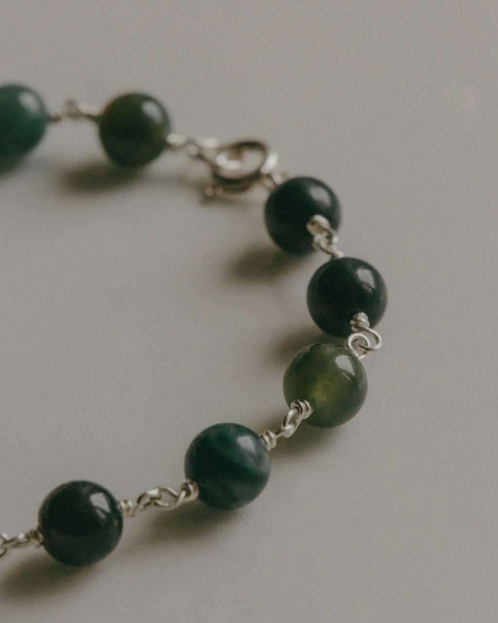 Emily Georgina Jones Jewellery Moss Agate Sterling Silver Beaded Bracelet