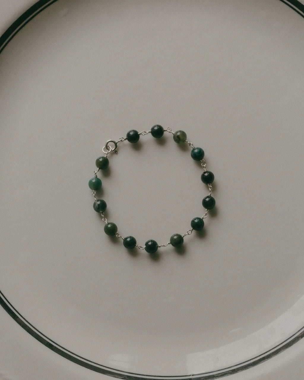 Emily Georgina Jones Jewellery Moss Agate Sterling Silver Beaded Bracelet