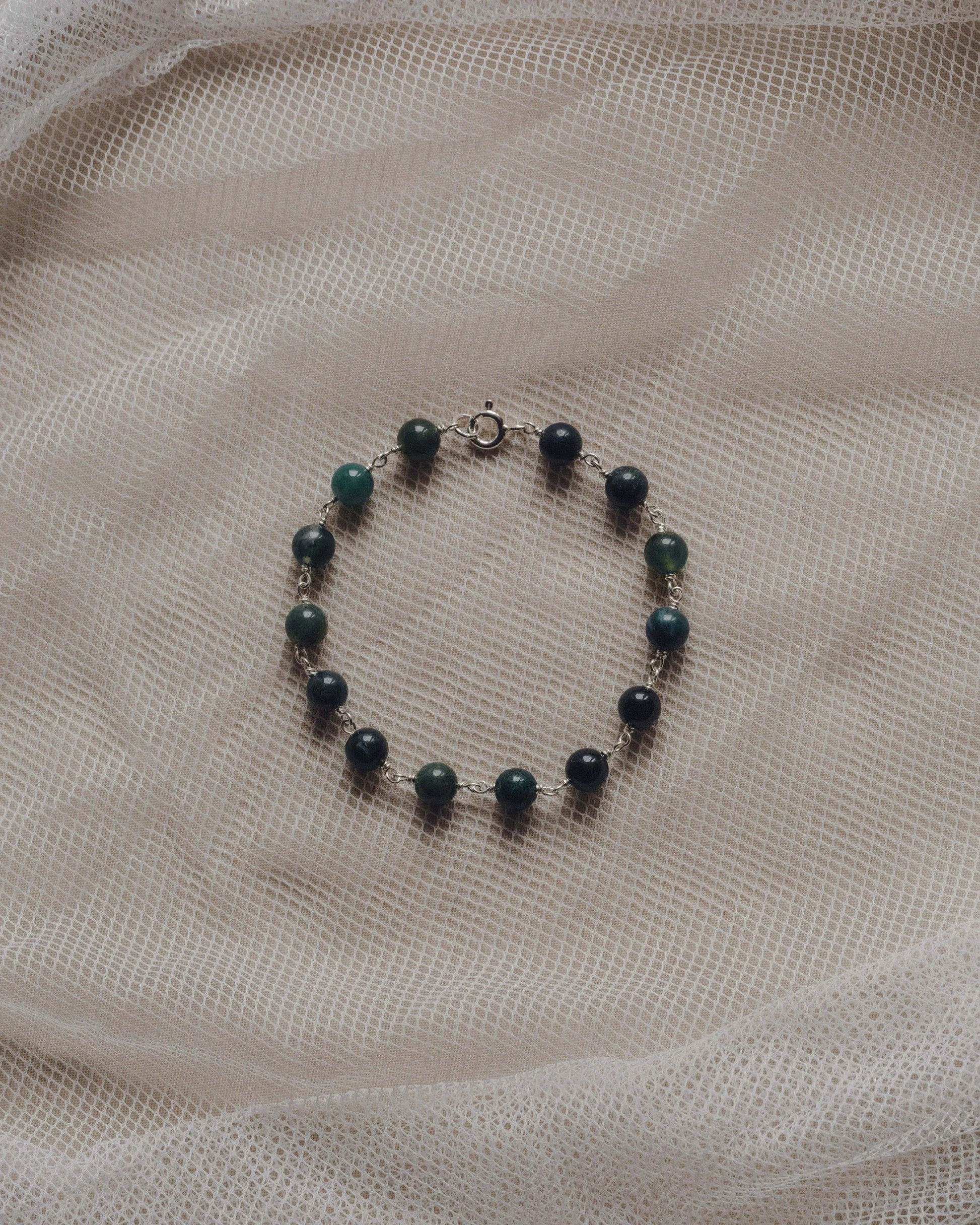 Emily Georgina Jones Jewellery Moss Agate Sterling Silver Beaded Bracelet